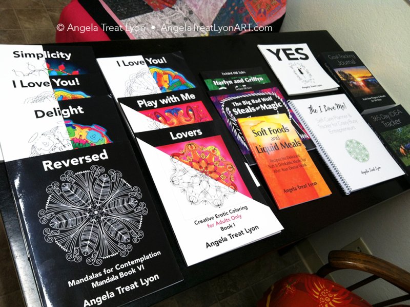 Various other books, including coloring books